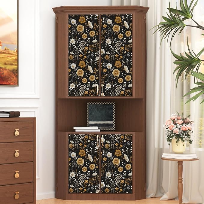 Laatse Floral Leaf Vintage Wallpaper Peel and Stick 17.5"x 118",Black | Self Adhesive/Removable/Waterproof/Thick Vinyl Contact Paper for Bathroom Bedroom Shelf Cabinet Drawer,Prepasted,Easy Peel - Image 6