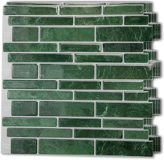 Art3d Marble Design Peel and Stick Backsplash, 10-Sheet, 12 x 12 in, Green | Lightweight, Self Adhesive, Moisture Resistant, Easy to DIY, Modern Style, for Kitchen, Bedroom, Ideal for New Home Buyers by Art3d