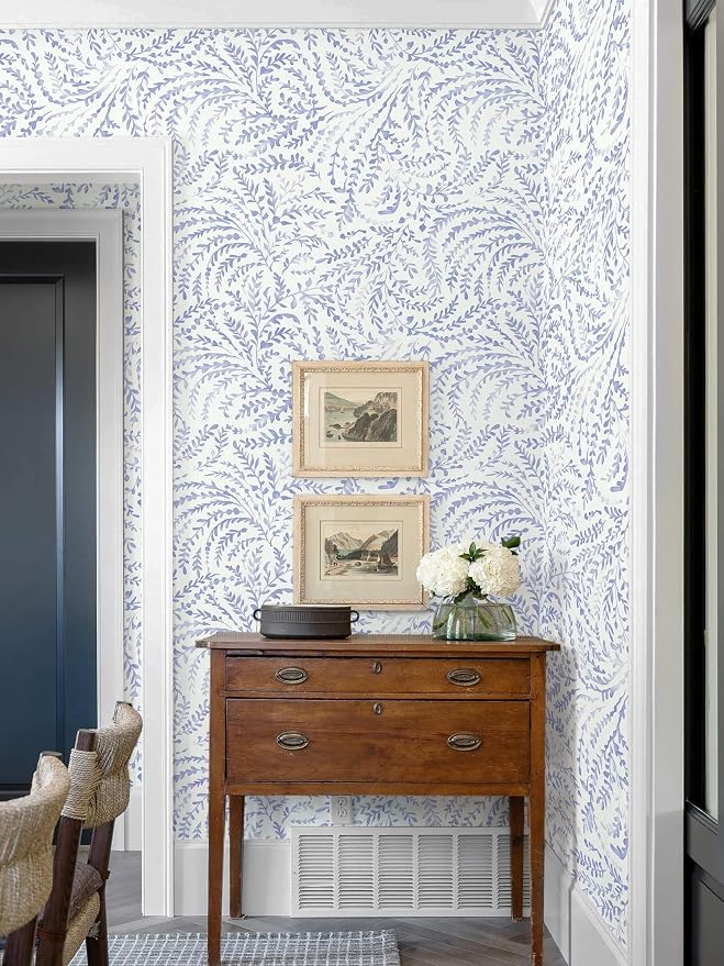 Ismoon Boho Peel and Stick Wallpaper Blue and White Farmhouse Contact Paper | 17.3x393in Leaf Botanical Stick on Wall Paper Removable Self Adhesive Vinyl Wallpaper for Bedroom Accent Wall Decor Hallway - Image 8
