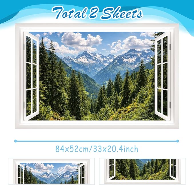 IARTTOP Fake Window View Wall Murals Stickers 33"x20.4" Snow Mountain Pine Forest Valley Landscape Wall Decal Art Large Nature Scenery Decals Decor for Bedroom Farmhouse Living Room - Image 7
