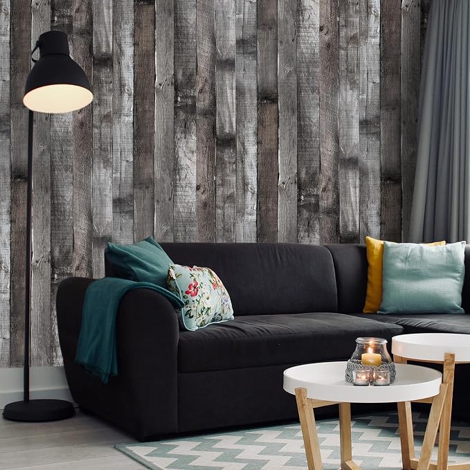 Yun-aeon Natural Wood-Dark Grey Contact Paper Peel and Stick Wallpaper | 17.3"x 472"Self Adhesive Removable Vintage Faux Wood Wall Paper Plank Shelf Home Decoration Kitchen Counter Cover - Image 4