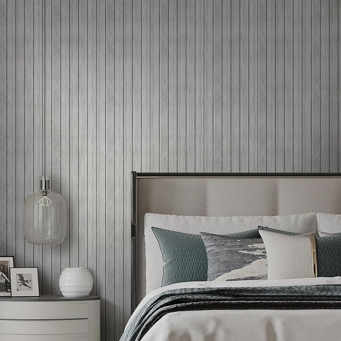 Chejiaye Peel and Stick 3D Wall Panel -15.75"x118"Soundproof Self-Adhesive Wall Sticker, Removable Thick PVC Slat Contact Paper for Kitchen Bedroom,Ceiling Wall Decoration Wood Grain (Light Grey) - Image 3
