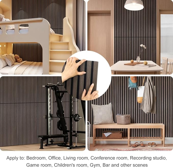 Wood Panels for Wall Acoustic Slat Wall Panels 4-Piece 47.2"×23.6" 3D Fluted Sound Absorbing Panel for Interior Wall Decor and Ceiling - Dark Walnut - Image 7