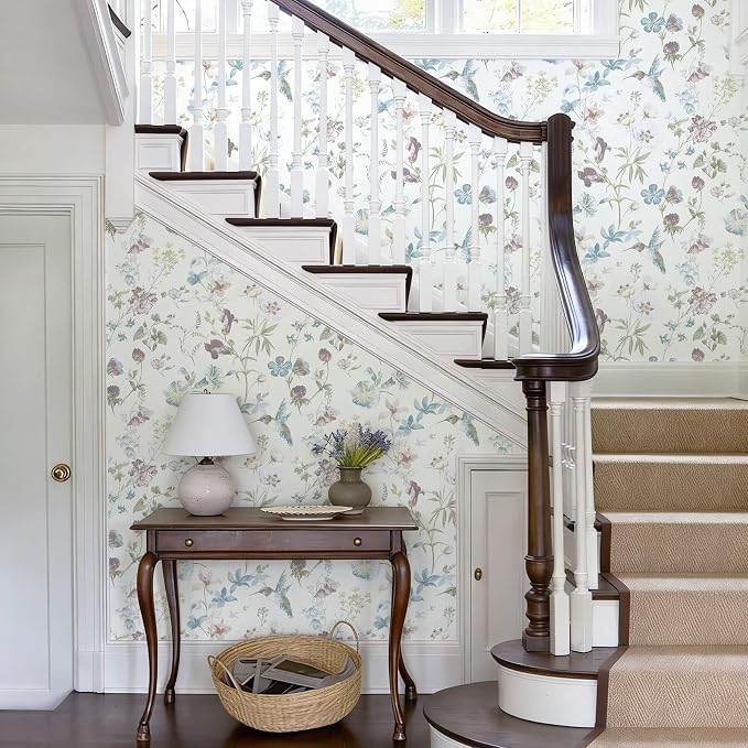 Ismoon Floral and Bird Peel Stick Wallpaper Blue Contact Paper 17.3x78.7in | Hummingbird Flower Wall Paper Removable Self Adhesive Waterproof Vinyl Wallpaper for Bedroom Cabinet Wall Decro - Image 5