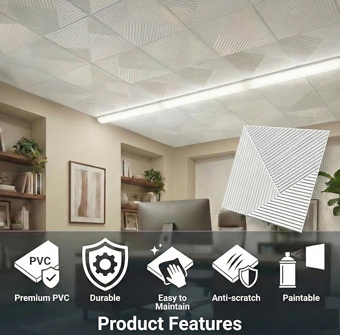 3D Wall Panels for Interior Wall Decor, PVC, White | 19.7x19.7 Inch, 12 Pack Covers 32 Sq Ft, Decorative Textured Tile, Paintable, Fire Resistant, Lightweight Modern Accent - Image 10