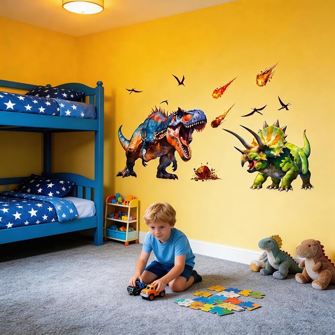 Large Dinosaur Wall Decals Dino Wall Stickers Peel and Stick Wall Art Decals for Boys Room Baby Nursery Kids Bedroom Wall Decor Art (Green 1) - Image 4