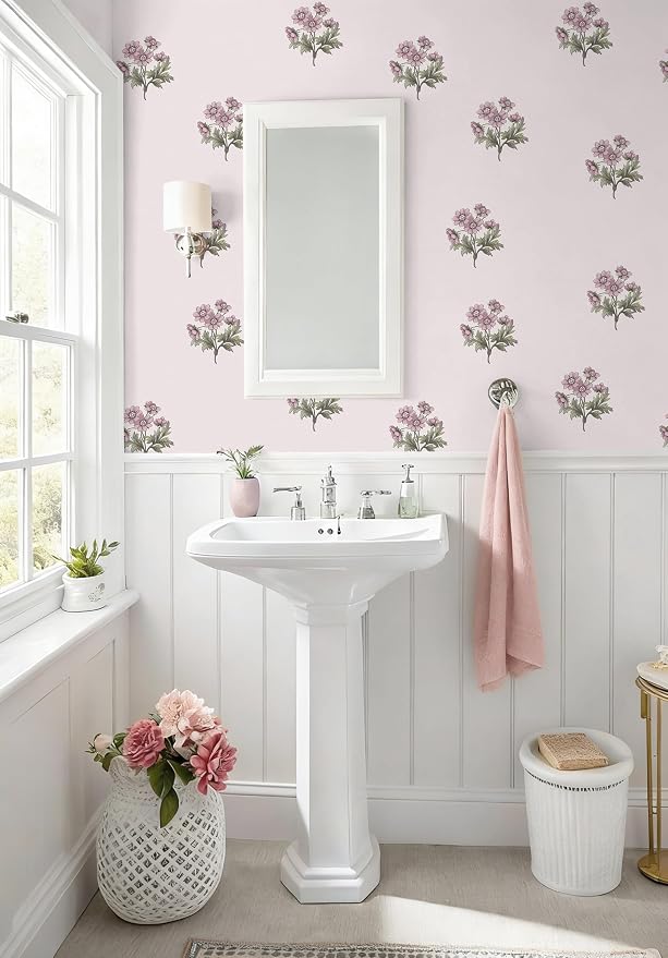 Toduso Peel and Stick Wallpaper Pink Floral Wall Paper Vintage Contact Paper for Girls Bedroom Flower Self-Adhesive Waterproof Wallpaper for Bathroom Farmhouse Cabinets 17.3''x196.8'' - Image 4