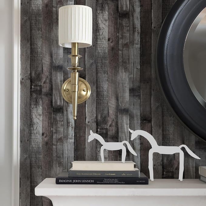 Vintage Wood Peel and Stick Wallpaper 17.3"×80" Grey/Black Rustic Wood Contact Paper Removable Wallpaper Realistic Faux Wood Wall Paper Self Adhesive Shiplap for Cabinet Shelf Wall - Image 2