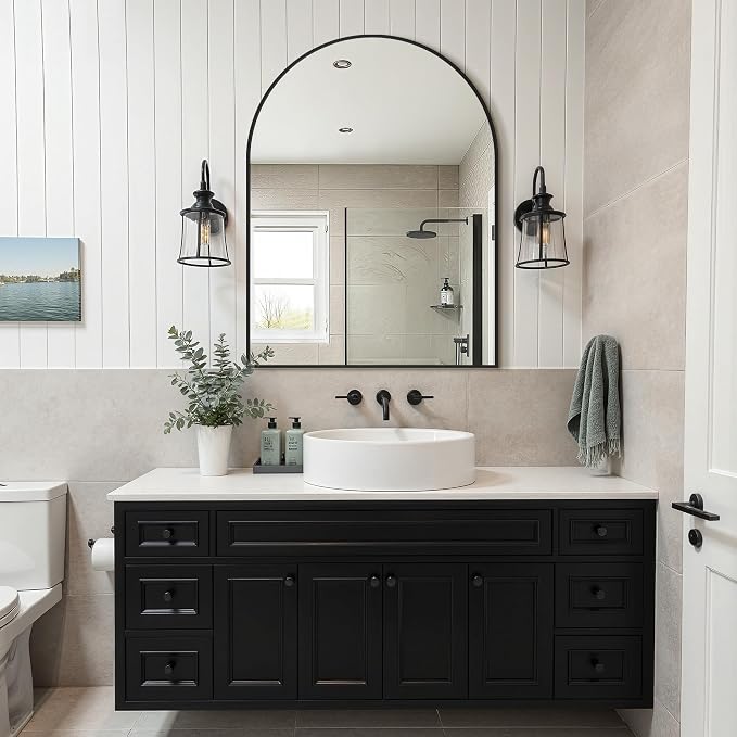 Arched Bathroom Vanity Mirror for Over Sink, 40”x30”, Black - Image 7