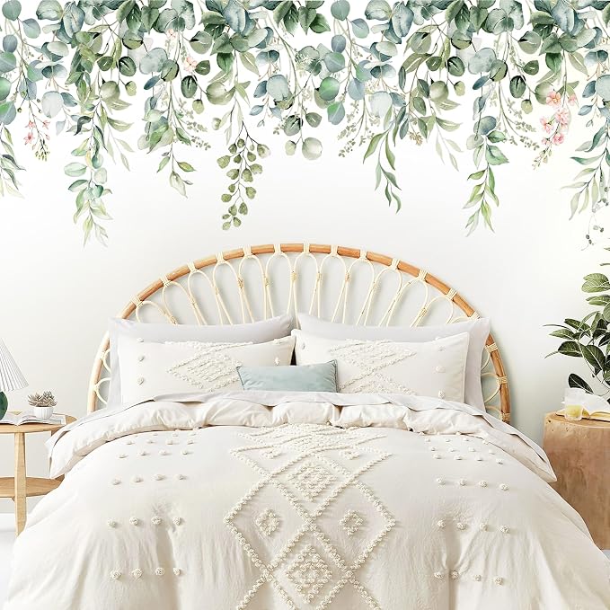 Large Green Leaves Wall Decals,Plants Wall Decals,Floral Flower Wall Decals | Peel and Stick Hanging Vines Eucalyptus Wall Stickers,Wall Decor,for Bedroom,Living Room,Offices,Nursery,Classroom,Ceiling - Image 9