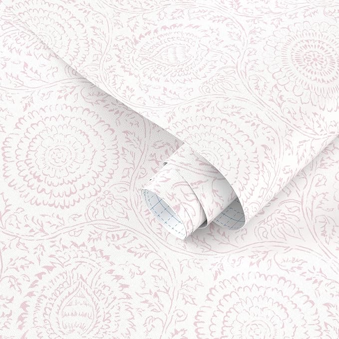 Ismoon Pink Wallpaper Peel and Stick Boho Floral Contact Paper 17.3x196in | Renter Friendly Wall Paper Textured Self Adhesive Removable Wallpaper for Bedroom Kitchen Thicken Vinyl Waterproof by Ismoon