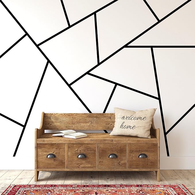 Large Black Modern Line Wall Decal, Minimalist Geometric Art Décor | Matte black vinyl simple lines for a stunning custom bold accent wall. Peel and stick for home, bedroom, living room, office. by SHYJSHYJINSPIRED-PEELSTICK