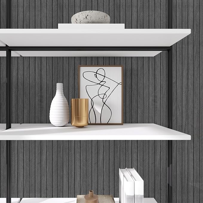 3D Faux Wood Slat Wall Panel – Peel and Stick Self Adhesive Soundproof Foam Board for Interior Wall, Ceiling, Home Theater Decor Dark Grey 15.7"x236" - Image 9