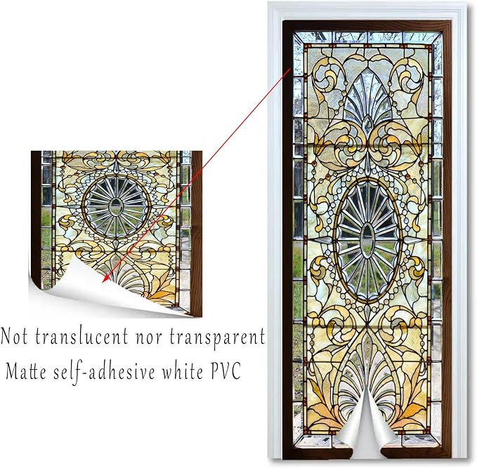 artfanke 3D Stained Glass Door Sticker Peel and Stick 33.5"x84.6"- Self-Adhesive Door Murals Wallpaper - Waterproof Wall Decal for Home Bedroom Decor (2 Sheets/Set) - Image 2