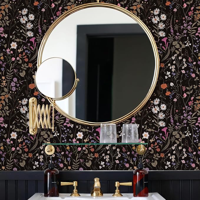 JiffDiff Floral Wallpaper Peel and Stick- Farm Wildwood Daisy Flower Stick on Wallpaper Dark Floral Self Adhesive Contact Paper (17.3" x 118", Timeless) - Image 4