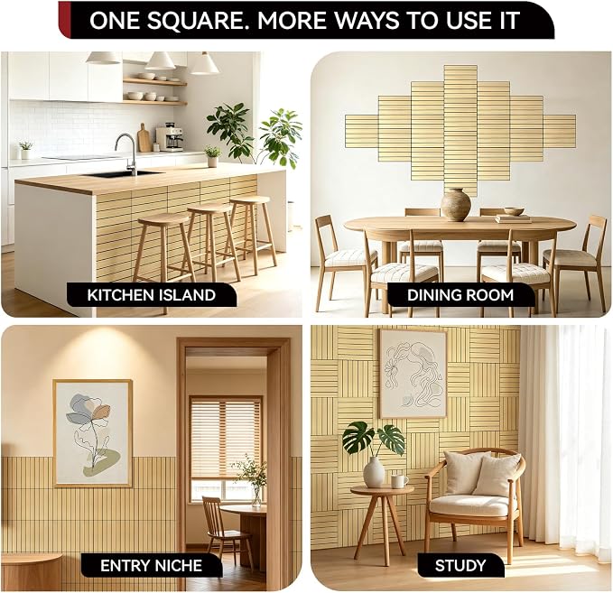 CUCOS Wood Slat Wall Panels Peel and Stick 12"x12" | Self Adhesive PVC Wall Panels for Accent Wall, Waterproof Wall Decor for Living Room Bedroom Office, Light Brown - Image 8