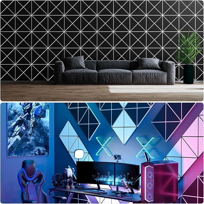 12 Pack Self-Adhesive Acoustic Panels, 12" X 12" X 0.4" X-Line Sound Proof Foam Panels for Walls, Soundproof Wall Panels for Home & Office (Black on White) - Image 6