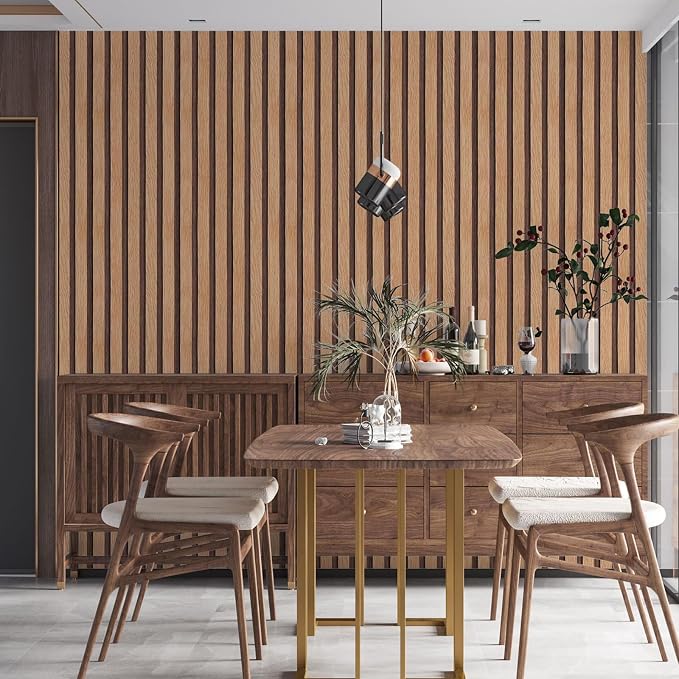 Yun-aeon Natural Wood - Tan Slats Peel and Stick Wallpaper for Wall | 17.3"x 480" Self-Adhesive Waterproof Vinyl Removable Wall Paper for Wall Decor Bedroom - Image 9
