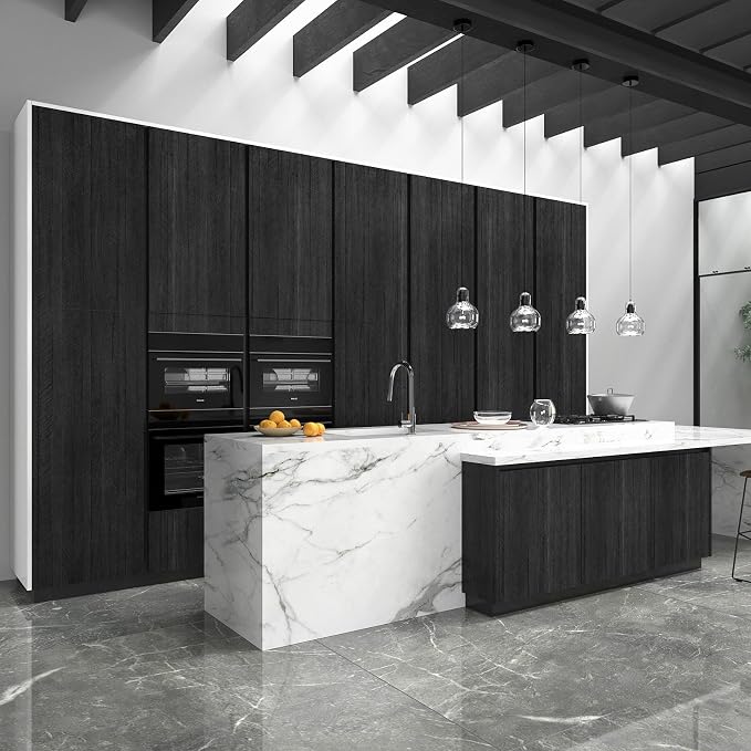 WESTICK Wood Countertop Contact Paper Peel and Stick Wallpaper Waterproof Self Adhesive Faux Wood Grain Contact Paper for Countertops Kitchen Cabinet Wall Furniture Wooden Vinyl Wrap 15.8"x393" Black - Image 8