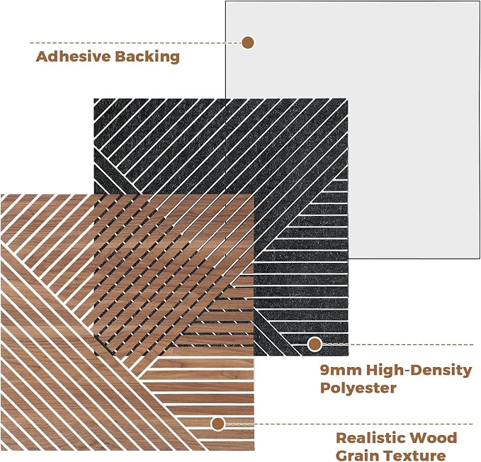 3D Peel and Stick Acoustic Wall Panels – 8 Pack Self-Adhesive Wood Pattern Soundproof Panels 23.6” x 23.6” for Interior Wall Decor, Bedroom, Living Room, Office (Golden Maple) - Image 2