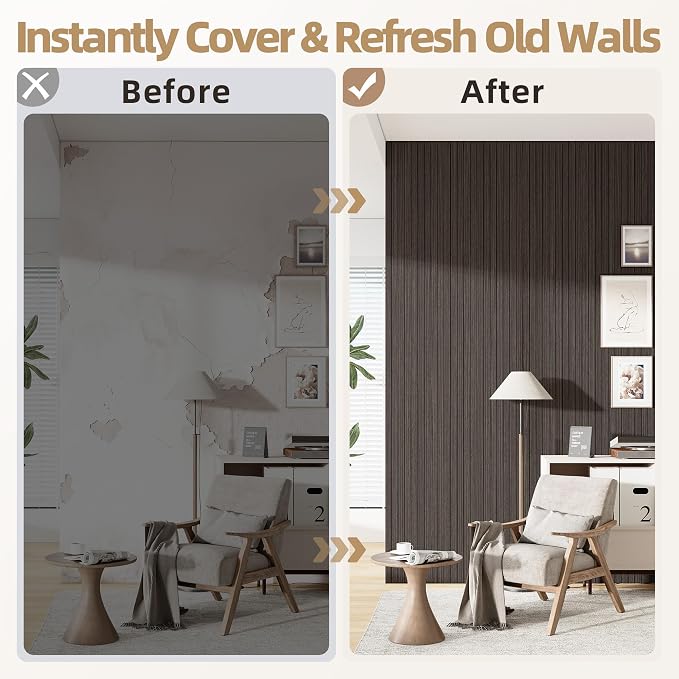 Peel and Stick Wood Slat Wall Panel 3D PVC Faux Smoked Wood Grain Wallpaper | 15.75"x118" Soundproof Wall Panels with Self Adhesive, Wall Coverning for Accent Walls Ceiling Bedroom Bathroom Kitchen Decor - Image 7