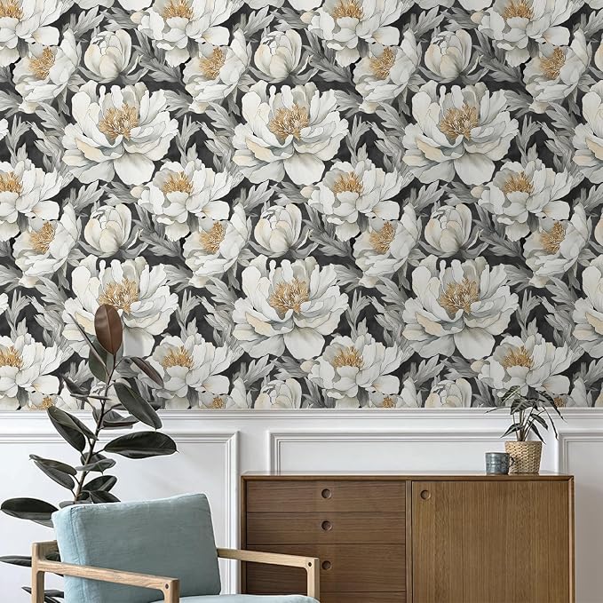 Safiyya Peel and Stick Wallpaper Black and White Floral Contact Paper Peel and Stick 17.3"x 78.7" Wall Paper Self Adhesive Removable Wallpaper for Bedroom Bathroom Vinyl Roll - Image 3