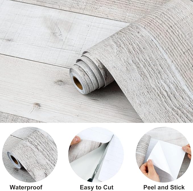 Wenmer Grey Wood Shiplap Peel and Stick Wallpaper - 17.71" x 236" Self-Adhesive Wood Plank Wallpaper for Cabinets, Kitchen Shelves, Drawers, Doors - Image 7