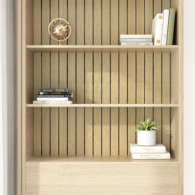 Oak Brown Wood Wall Panels Peel and Stick Fluted Slat Wall Paneling Flexible Acoustic Wood Walls Panels 11.8"x197" Self Adhesive Natural Slat Wooden Panel Wallpaper for Living Room Basement - Image 7