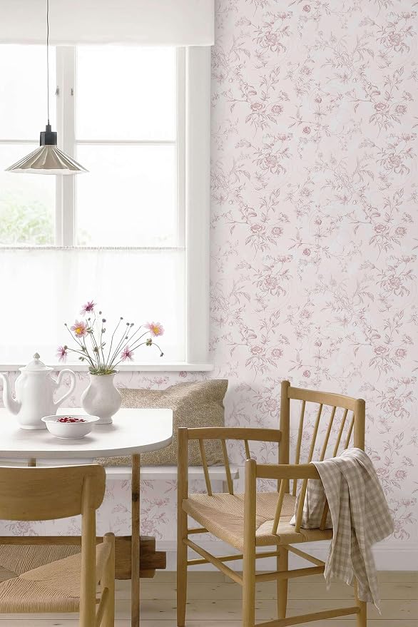 Ismoon Floral Wallpaper Peel and Stick Pink Stick on Wall Paper Vintage French Contact Paper for Cabinet Textured Removable Self Adhesive Wallpaper Vinyl Roll Shelf Deco, 17.3x787in - Image 7