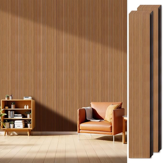 PS Wood Slat Wall Panels for Interior Wall Decor,20-Pack | 78.74 x 11.81 in, Covers 129 sq.ft, Lightweight Self-Adhesive Wall Panels, 3D Wainscoting Wall Covering - Teak by LARWORKS