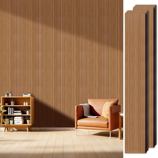 PS Wood Slat Wall Panels for Interior Wall Decor,20-Pack | 78.74 x 11.81 in, Covers 129 sq.ft, Lightweight Self-Adhesive Wall Panels, 3D Wainscoting Wall Covering - Teak by LARWORKS