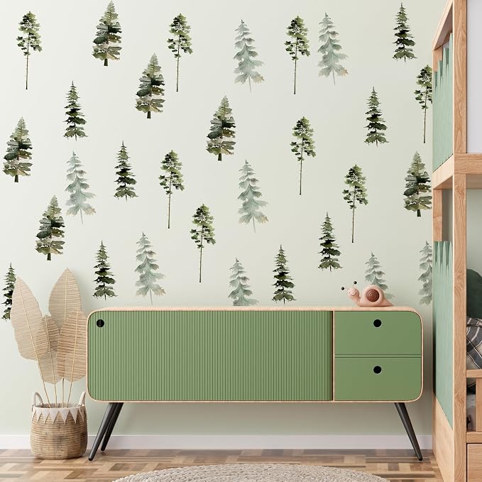 Watercolor Trees Wall Decal, Peel and Stick Nursery Forest Decals Mural, Wilderness Wall Art Stickers for Kids, Boys and Girls Room, Bedroom & Toddler Room Decor(Tree Wall Decal 89) - Image 5