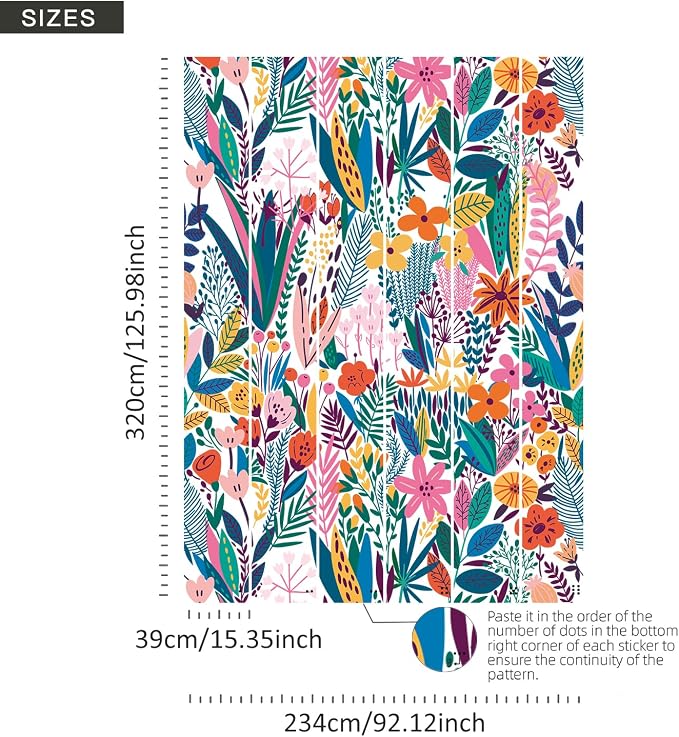 Colorful Floral Peel and Stick Wall Mural for Bedroom | 92"x125", Large Urban Funky Wallpaper, Removable Leather Textured & Water-Resistant, Hallway Old Wall Makeover - Image 7