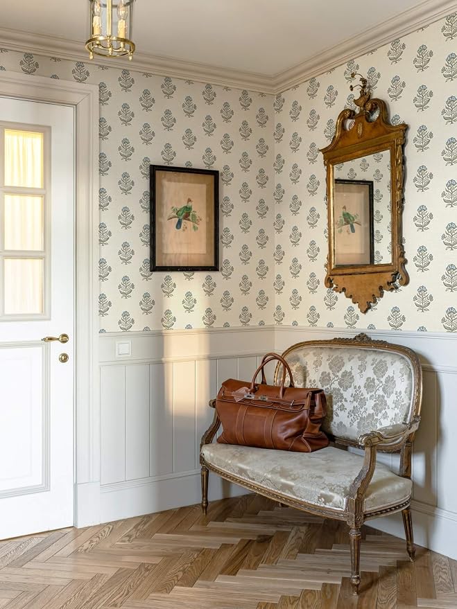 Heroad Blue Floral Wallpaper Cottage Peel and Stick Wallpaper Faux Linen Texture Contact Paper for Cabinets Removable Self-Adhesive Wall Paper for Bedroom Kitchen Renter Friendly Vinyl 17.3''x78.7'' - Image 4