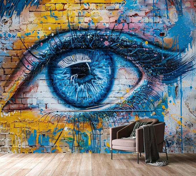 PYFFYP-Abstract Eye Graffiti Brick wall Peel and Stick Wallpaper murals - Image 2