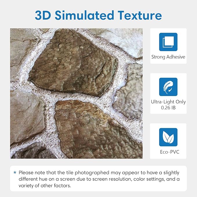 COMSTICKC 3D Faux Stone Wall Panels Peel and Stick Decorative Tiles | 12 Pcs 22.8" x 11.8", DIY UrltraLight PVC Fake Rock Wall Covering for Kitchen, Living Room Background, Covers 22.48 sq.ft - Image 3