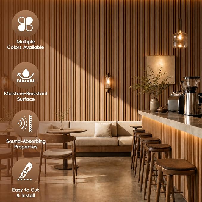 RITOLLO Wood Panels for Wall, 4 Pack Wood Slat Acoustic Panels, 118 x 11 in 3D Fluted Sound Absorbing Panels for Interior Wall Decor, Accent Wall for Living Room, Bedroom, Home Office (Classic Walnut) - Image 3