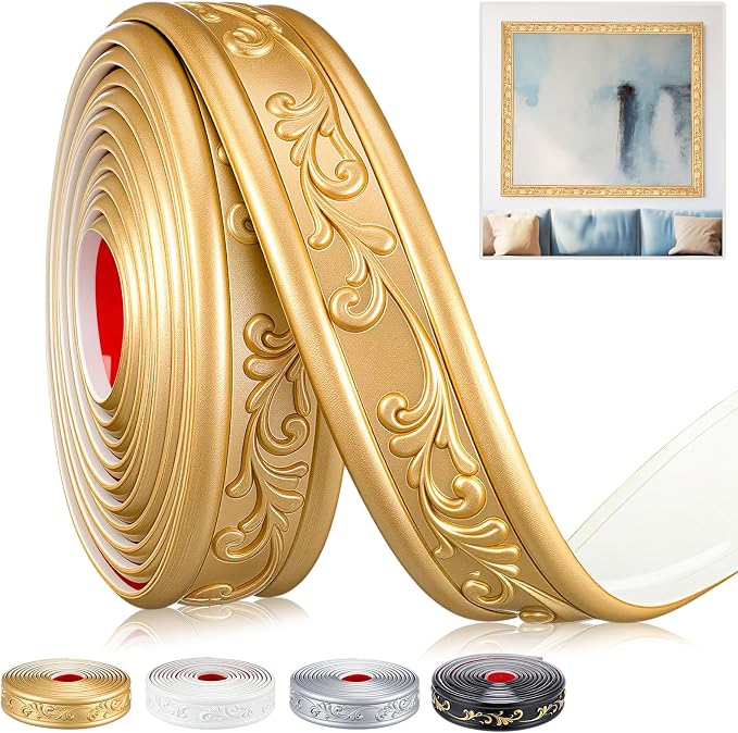 Champagne Gold Peel and Stick Crown Molding Trim, 13.1 ft X 1.8" by Sacubee