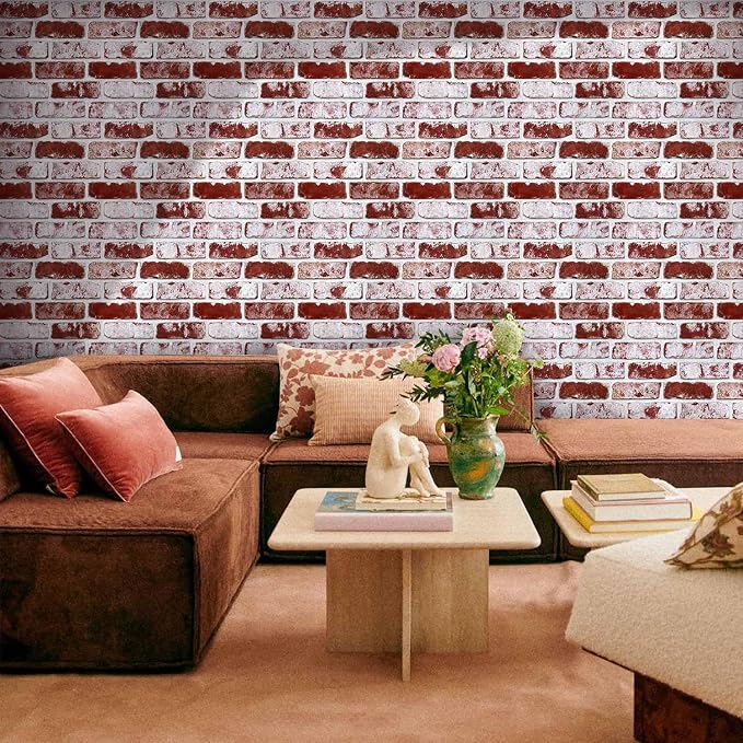 COMSTICKC 3D Faux Brick Wall Panels Peel and Stick, 10 Pcs 11.8" x 11.8" | Whitewash Red, Not Real Brick, Small Size, Ultra-Light Thin PVC, Fake Brick Decorative Tiles for DIY Decor, Cover 9.7 sq ft - Image 2