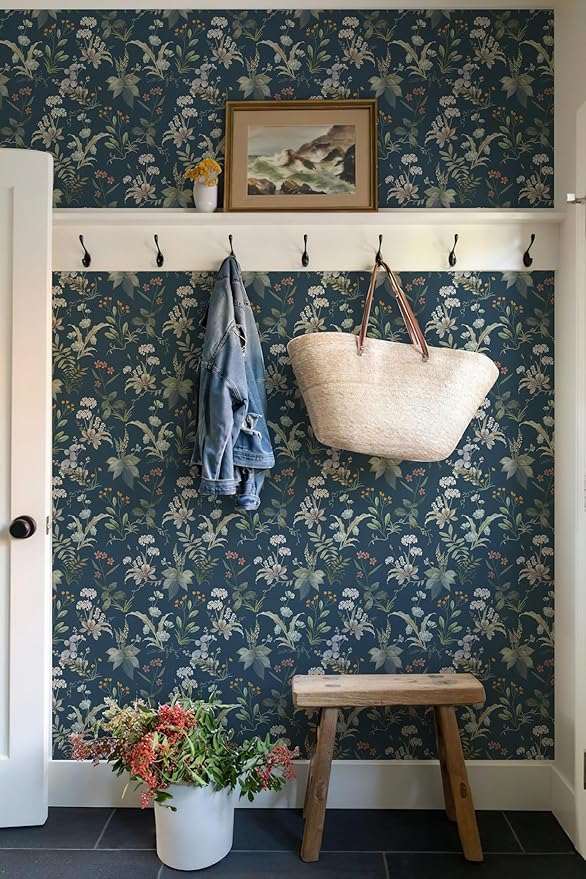 Simon&Siff Vintage Floral Peel and Stick Wallpaper 480" x 17.3" | Blue Botanical Contact Paper, Self Adhesive Removable Waterproof Wall Paper, Renter Friendly, Bedroom Cabinets DIY Decor - Image 5