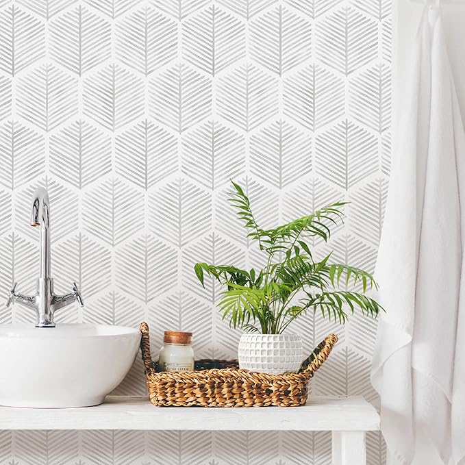 MelunMer Modern Peel and Stick Wallpaper Boho Contact Paper 17.3''×393'' | Grey and White Self Adhesive Removable Wallpaper for Bedroom/Bathroom Waterproof Geometric Contact Paper for Cabinets, Drawer - Image 7