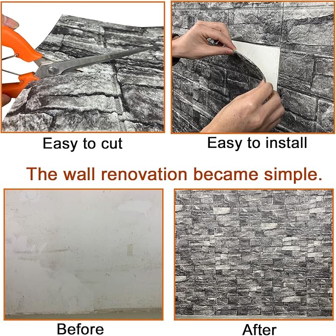 20PCS 3D Wall Panels Peel and Stick 3D Brick Wallpaper Peel and Stick Faux Stone Wall Panel Foam Brick Self-Adhesive Wallpaper (Red,20pcs) - Image 6