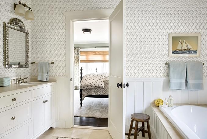 Heroad Peel Stick Wallpaper Beige/Neutral Floral Contact Paper Farmhouse | Modern Waterproof Removable Decor Vinyl for Bathroom,17.3''x78.7'',Boho Gingham Self Adhesive Paper,Bedroom,Nursery,Cabinet - Image 4