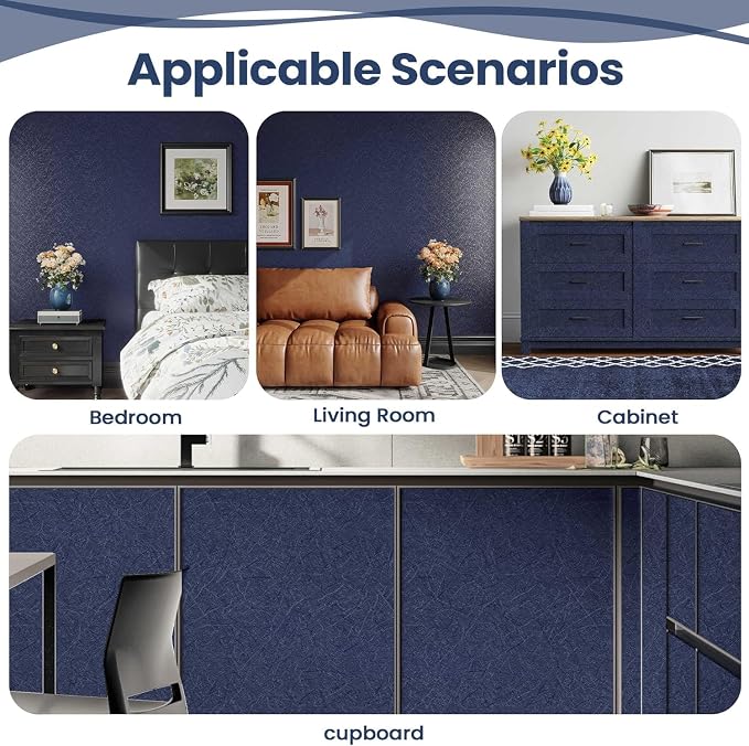 Dark Blue Peel and Stick Wallpaper Removable Self Adhesive Contact Paper | 15.7" x 787.4" Waterproof Silk Boys Wall Covering Poster Board Kitchen Countertop Vinyl Wrap for Bathroom Cabinet - Image 7