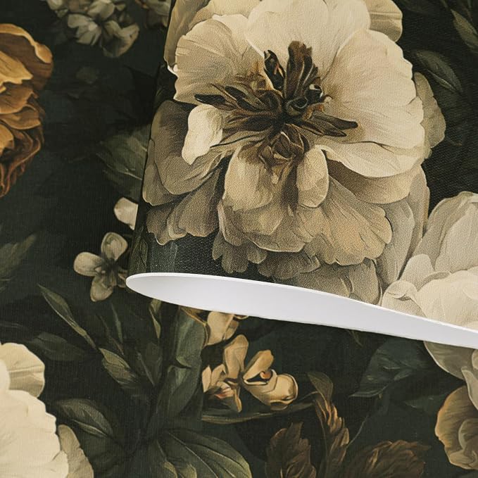 CRE8TIVE Peony Rose Floral Wallpaper Peel and Stick for Bathroom 12"x354" | Non‑Woven Dark Moss Green Contact Paper Waterproof Self Adhesive Bird Botanical Wallpaper Mural for Bedroom Walls Dressers - Image 6