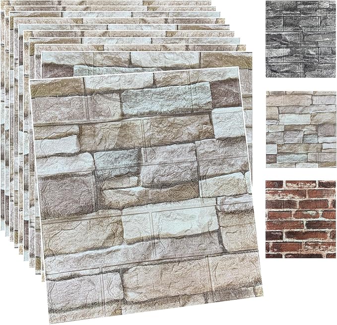 20PCS 3D Wall Panels Peel and Stick Foam 3D Brick Wallpaper Peel and Stick Faux Stone Wall Panel Self-Adhesive Wallpaper (20PCS, Rock Color) by YULI3DH