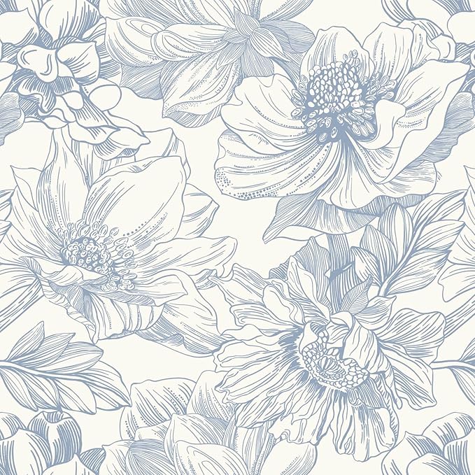 Ismoon Vintage Floral Wallpaper Peel and Stick Beige and Blue Contact Paper 17.3inx32.75ft Removable Self Adhesive Wall Paper for Bathroom Bedroom Cabinet Mural Wall Decor Vinyl Renter Friendly by Ismoon