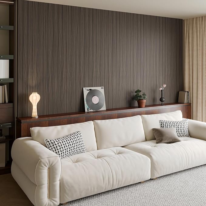 CHIHUT Large Roll Flexible Wall Panels Peel and Stick 3D Foam Wood Paneling Self Adhesive Greyish Walnut Brown Wooden Slat Wallpaper for Study Room Office Thick PVC Stick on Wall Panels 24"x197" - Image 4