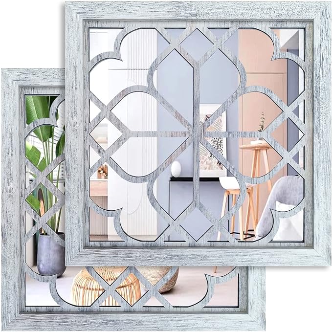 Wocred 2 PCS Square Wall Mirror,Gorgeous Rustic Farmhouse Accent,Rustic White Color Entry for Bathroom Renovation,Bedrooms,Living Rooms and More(12”x12”) by Wocred