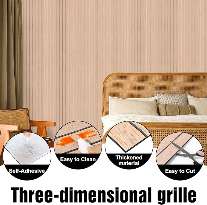 3D Wood Slat Wall Panels Peel and Stick Faux Wood Grain Thick Wallpaper 15.7"x118" Acoustic PET & IXPE Foam Paneling Self-Adhesive Decor for RV Living Room Bedroom Ceiling DIY Accent Wall Covering - Image 2